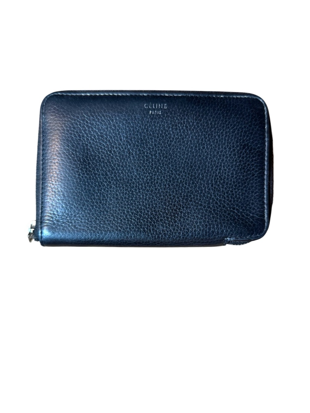 Celine Black Leather Zip Around Compact Wallet Authentic